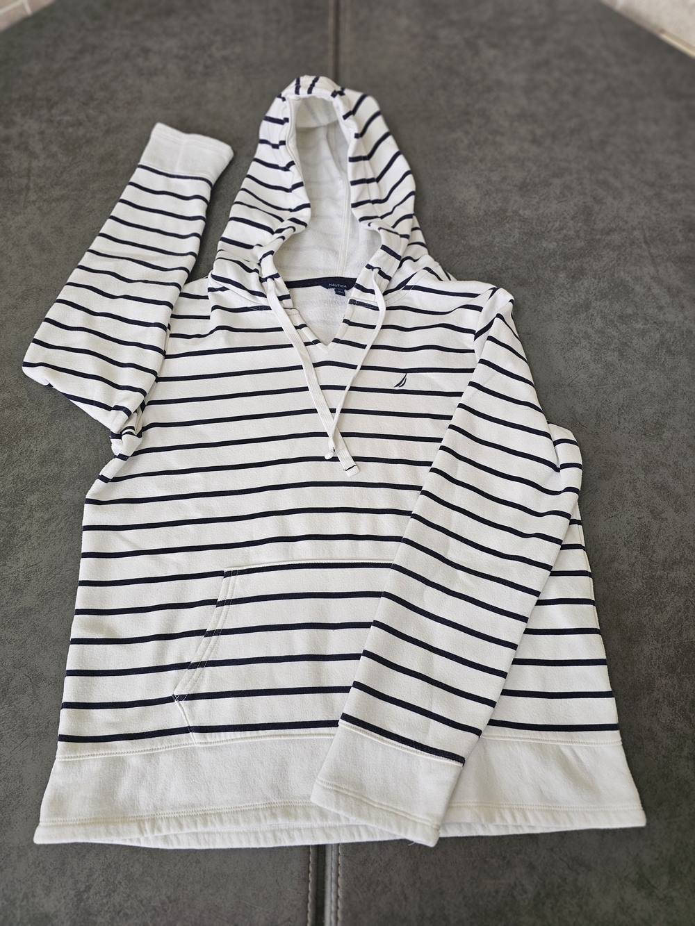Nautica White & Navy Striped Hooded Pullover Women's Size Medium